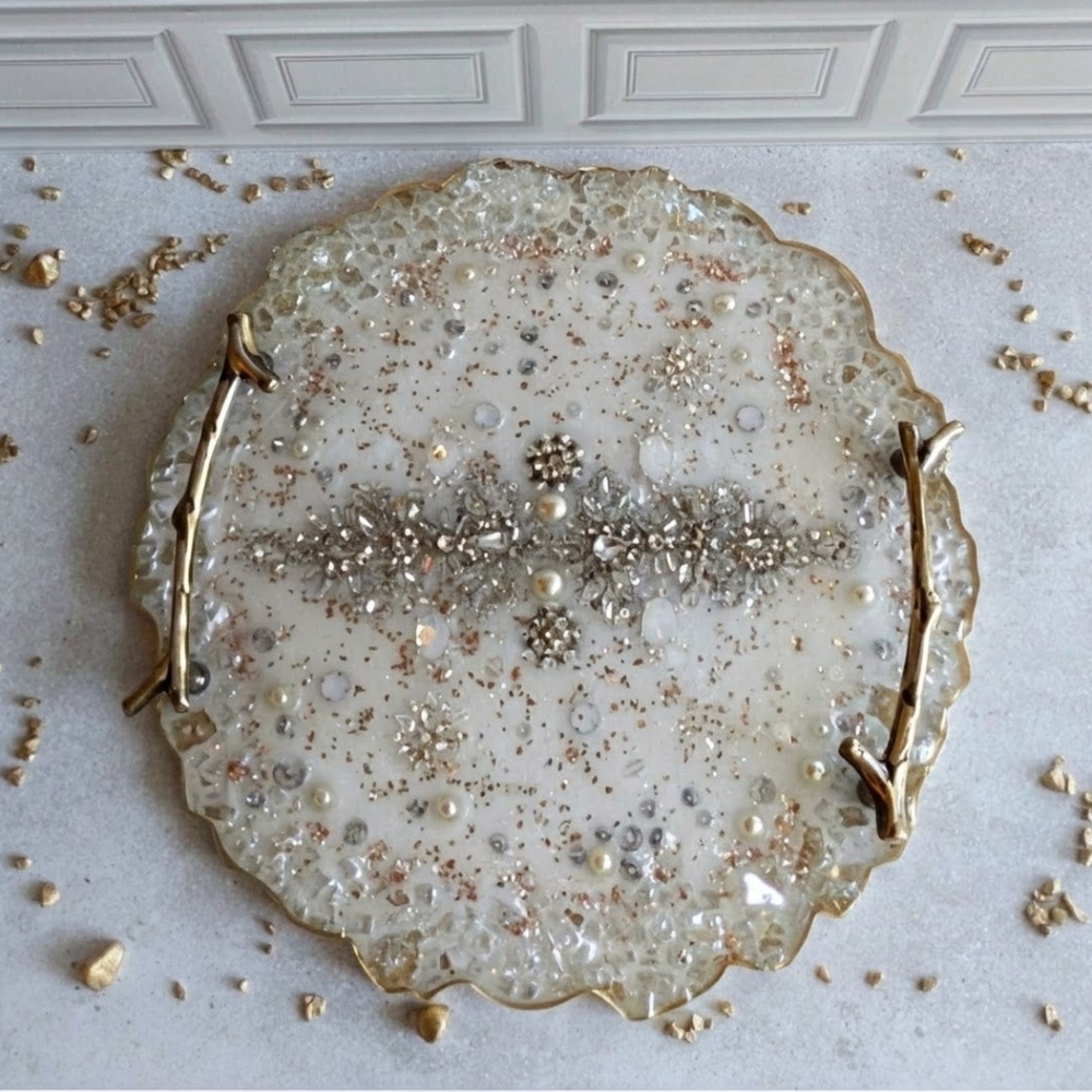 Elegant Gold and Cream Decorative Tray